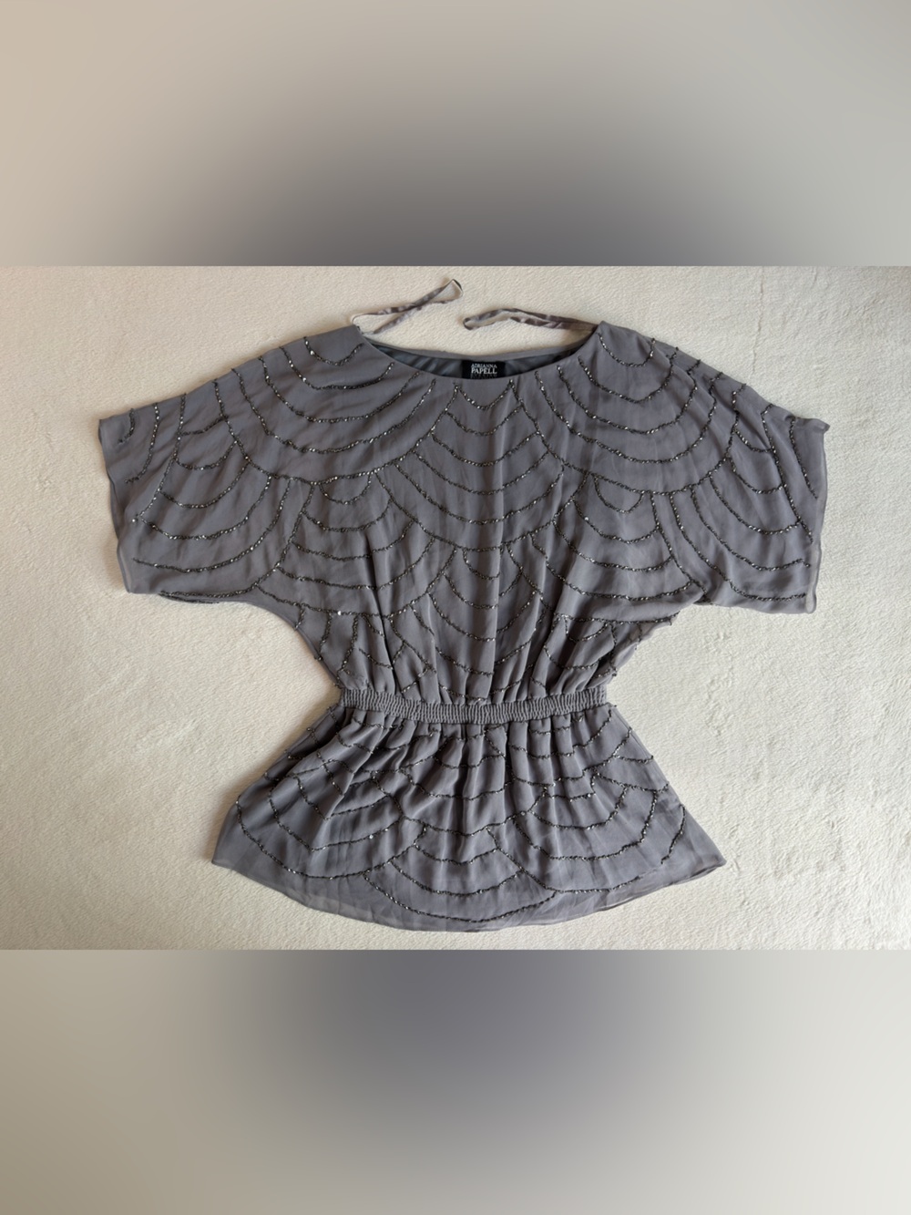 Adrianna Papell Evening Gray Beaded Peplum Blouse Women’s XL ITEM2668